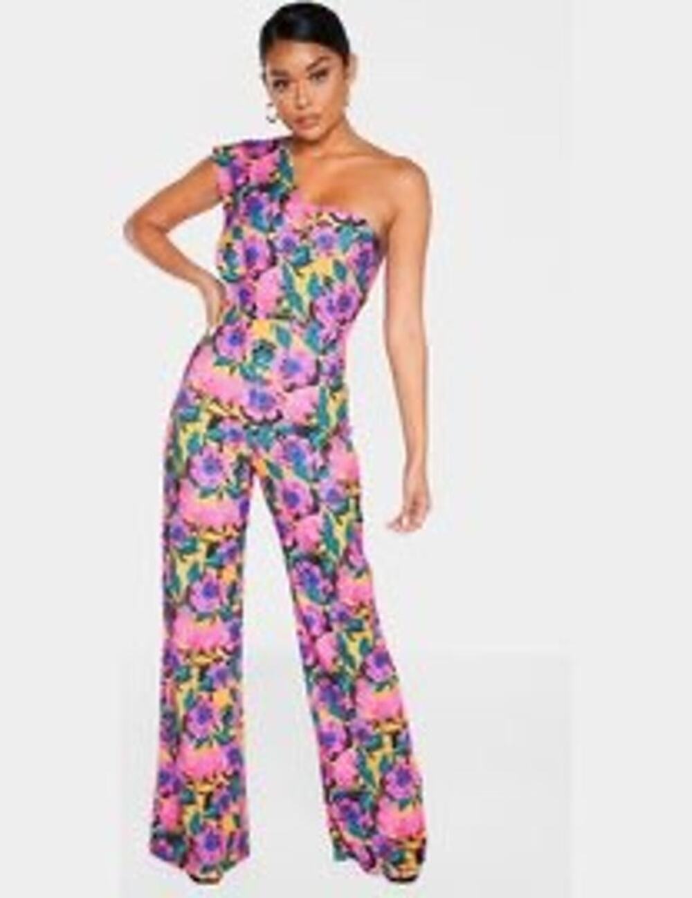 PrettyLittleThing Floral Print One Shoulder Jumpsuit Size 4  NWT